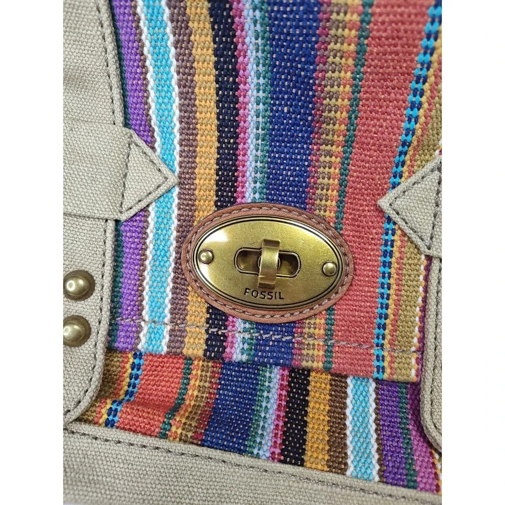 Fossil Grayson Flap‎ Stripe Crossbody Bag NWT Colorful Woven Canvas Leather